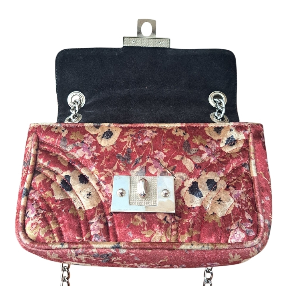 Vintage L'’Intervalle Floral Velvet Quilted Shoulder Bag Made in Spain Purse - Picture 5 of 13